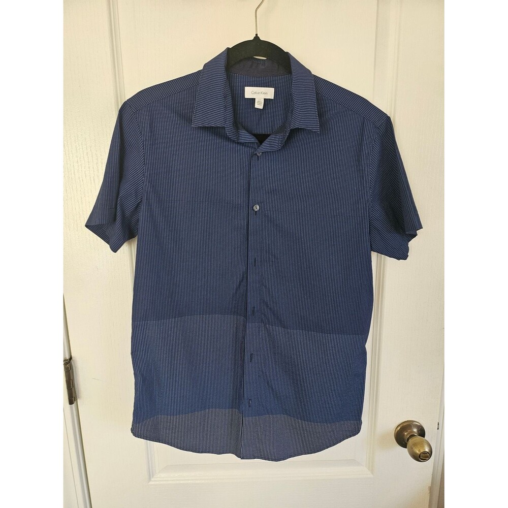 Calvin Klein Men's Navy Blue Pinstripe Short-Sleeve Button-Up Shirt